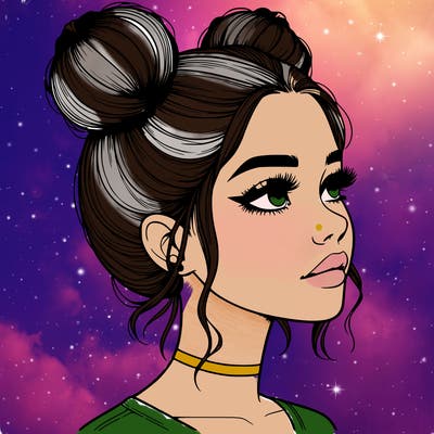 realistic girl with buns on the top of her head