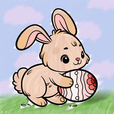 rabbit carrying an easter egg