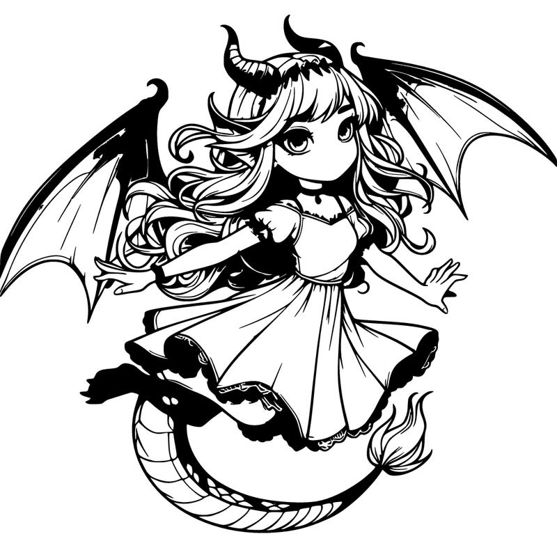 realistic girl with dragon horns and dragon wings flying gracefully