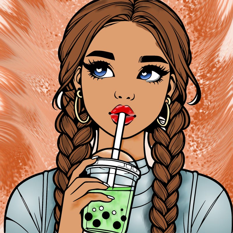 realistic girl with braided hair drinking boba