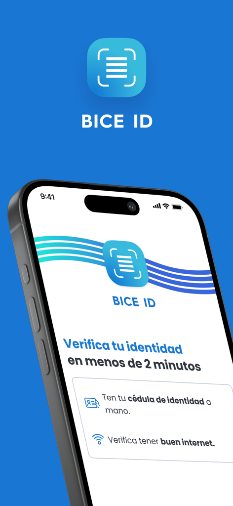 BICE ID - Interface do aplicativo móvel BICE ID para verificação de identidade mostrando a tela de um smartphone