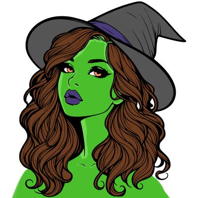realistic witch girl with wavy hair and lips