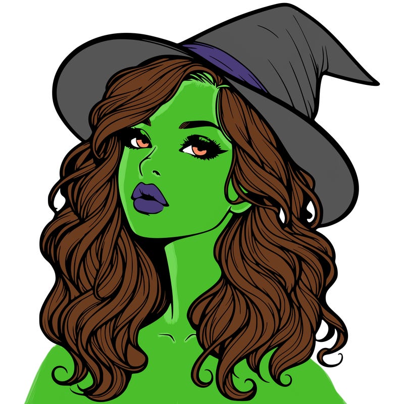 realistic witch girl with wavy hair and lips