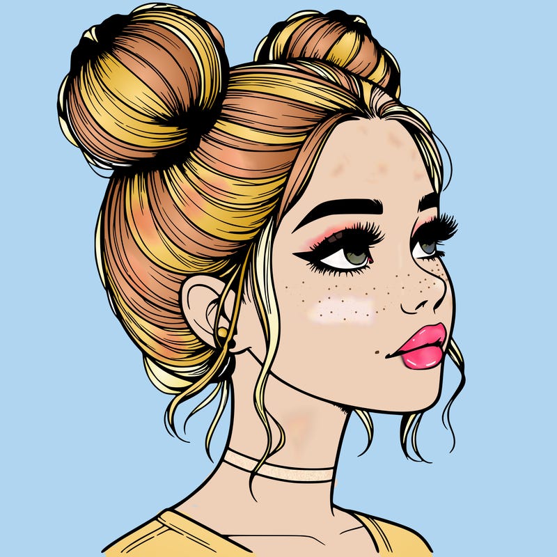 realistic girl with buns on the top of her head