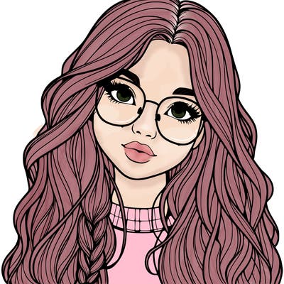 girl with long hair and freckles and glasses realistic