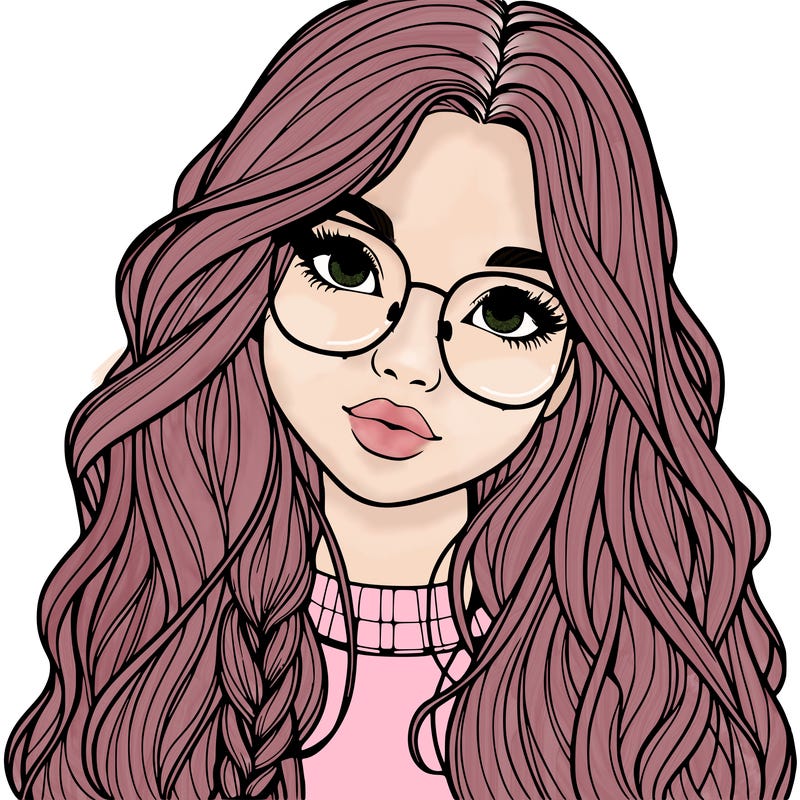 girl with long hair and freckles and glasses realistic