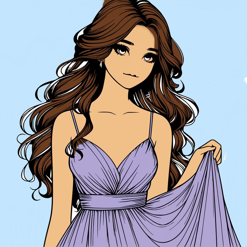 realistic girl in flowy silky prom dress