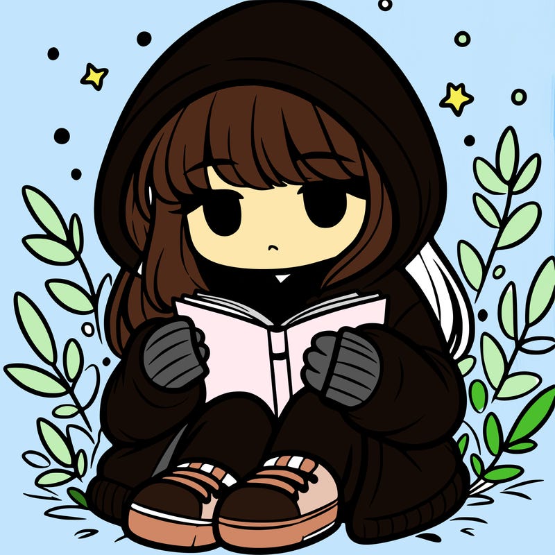 girl in oversized hoodie reading a book