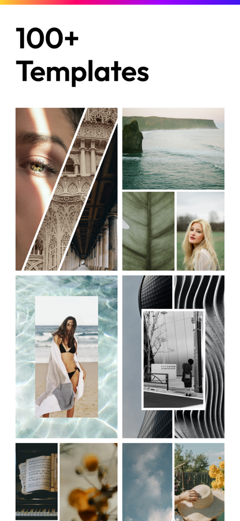 Photo Collage Maker & Pics Art - A collection of aesthetic photo collage templates featuring artistic layouts and high-quality lifestyle imagery.