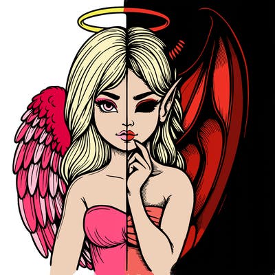 realistic angel half demon