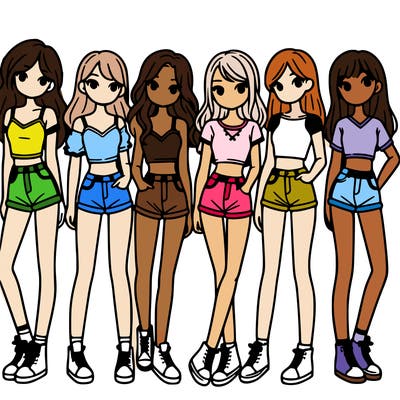a group of girls wearing crop tops and shorts