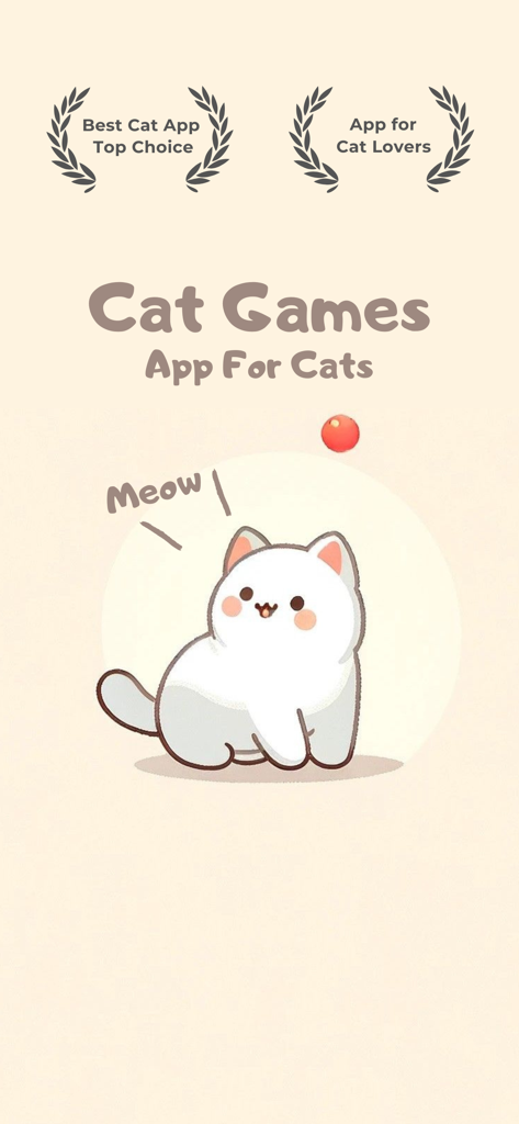 CatVerse - Cat Games for Cat - CatVerse app introductory screen featuring a cute white cartoon cat and Top Choice award badges