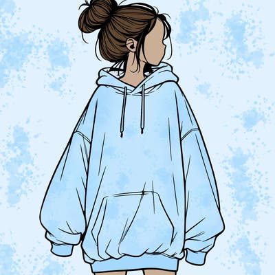 realistic girl with a oversized sweatshirt on and a bun