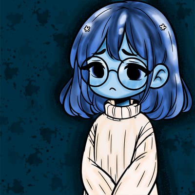 sad girl with glasses in a sweater