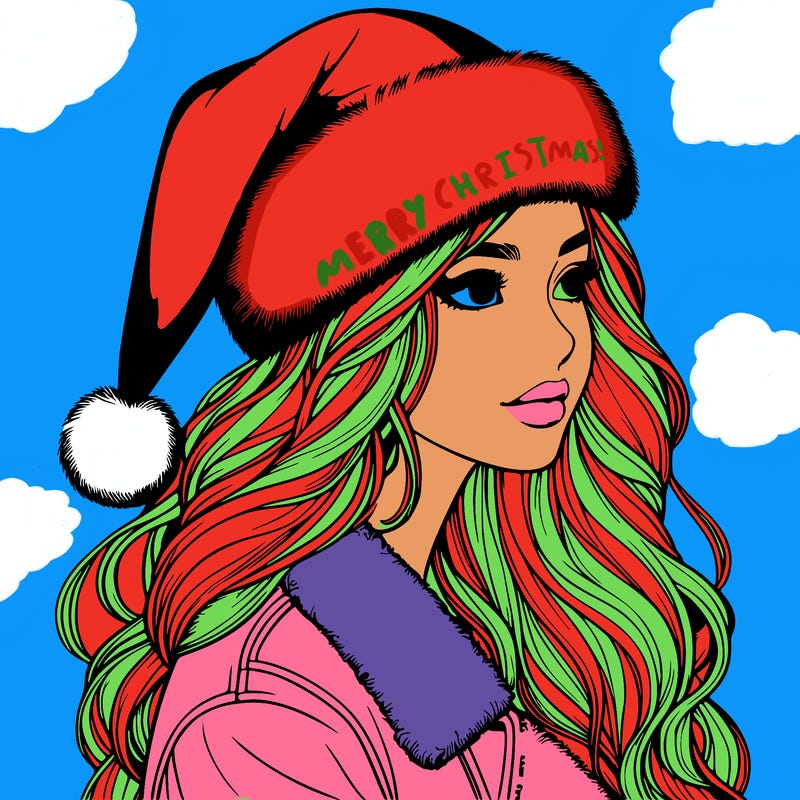 realistic girl in santa hat