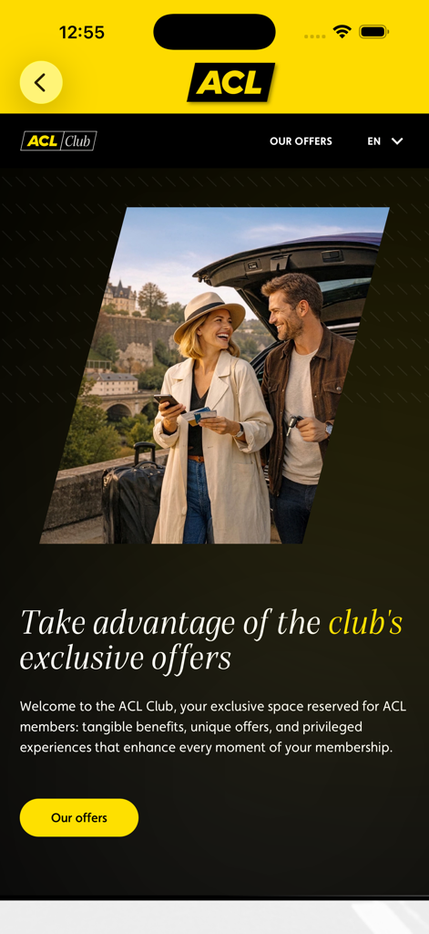 ACL App - Tela do App ACL mostrando ofertas e benefícios exclusivos para membros.