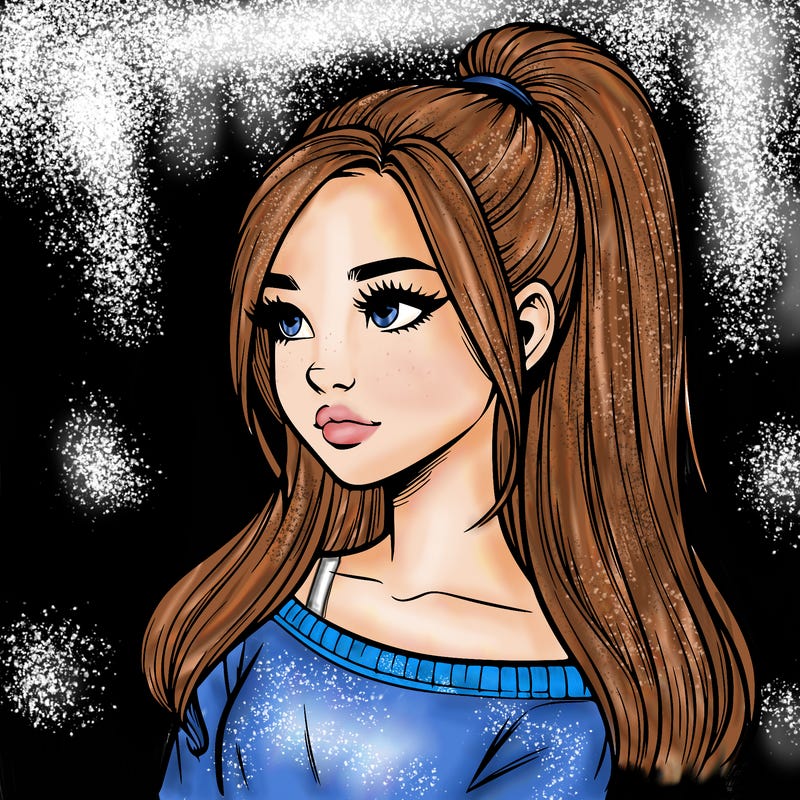 realistic girl with a high ponytail