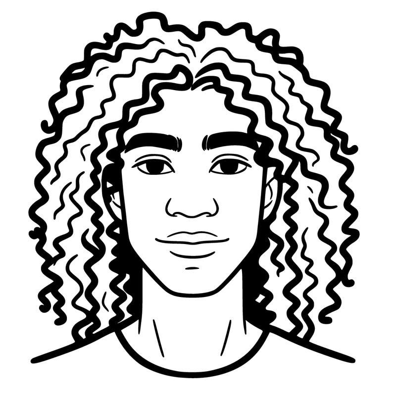 a man , long curly hair, mixed african american and white