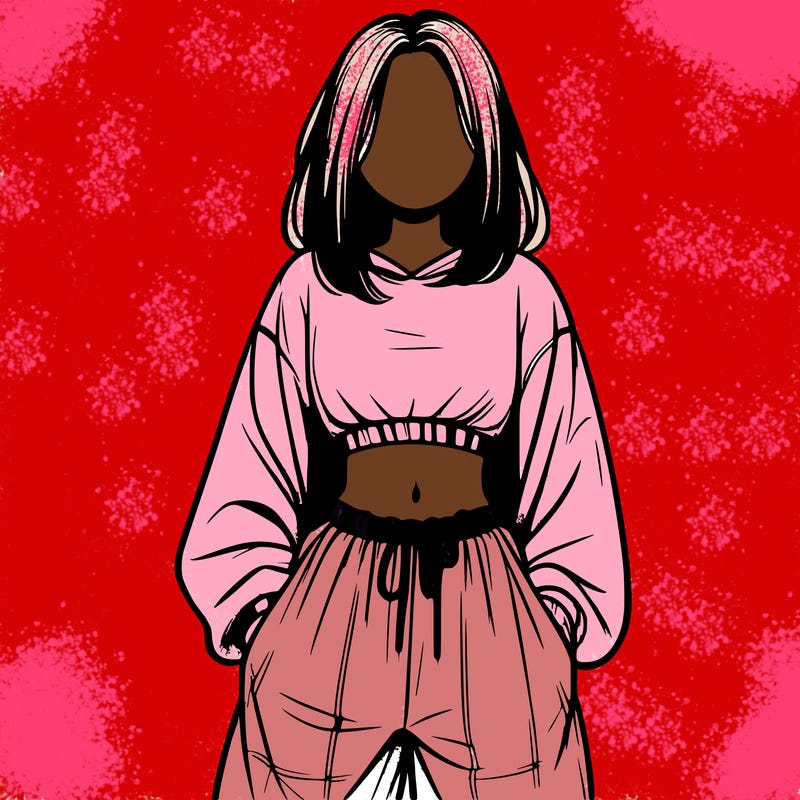 realistic girl faceless with baggy pants and a crop top