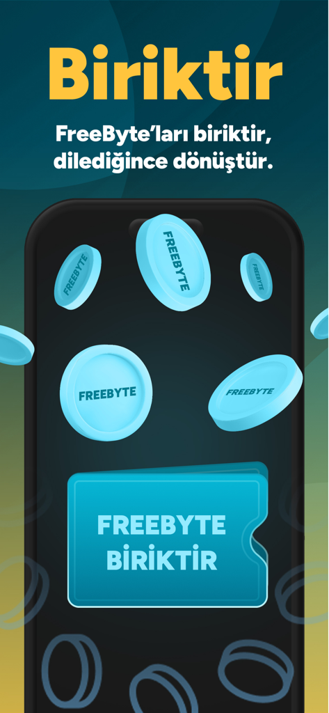 GIFTBANK mobile app display showing digital FreeByte coins being saved for internet rewards
