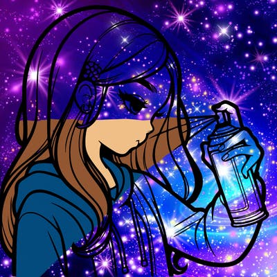 a realistic girl spray painting