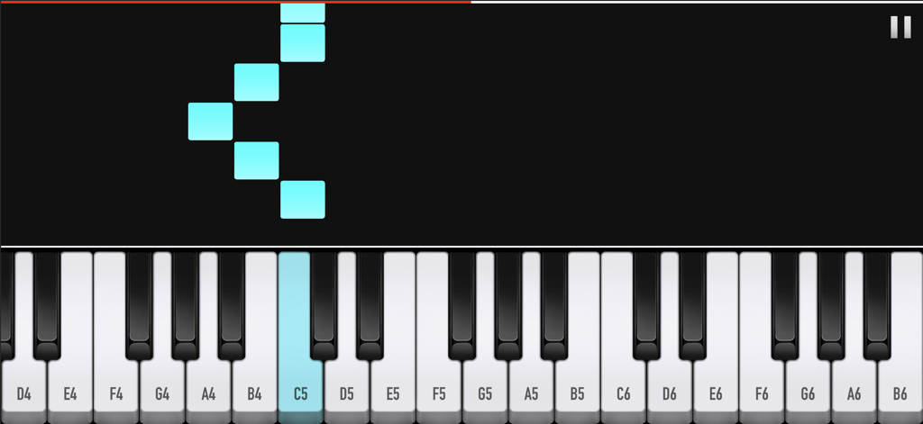 Pianofy - Learn & Play Piano - Pianofy app interface showing the falling notes gameplay mechanic on a virtual piano keyboard