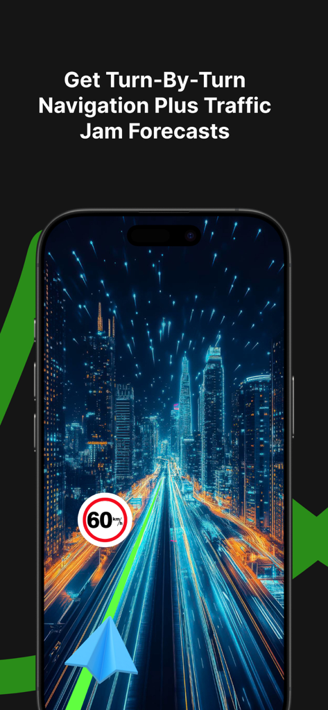 Maps 4u - Smartphone displaying turn-by-turn navigation and traffic forecasts in the Maps 4u app