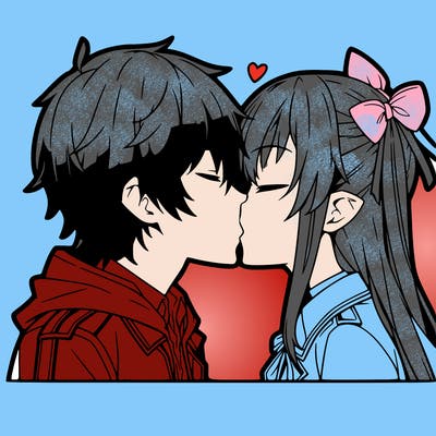 anime girl and boy kissing