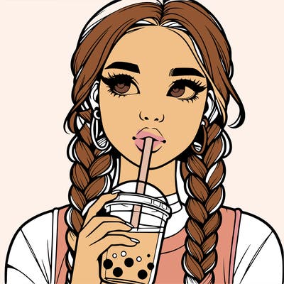 realistic girl with braided hair drinking boba