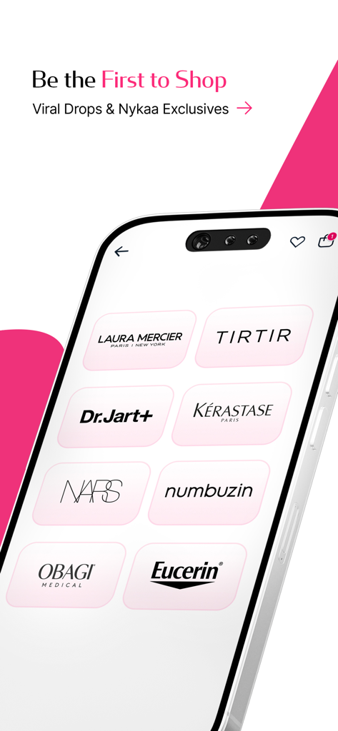 Nykaa – Makeup/Beauty Shopping - Nykaa app screen showcasing viral drops and exclusive beauty brands like NARS, Kerastase, and Dr. Jart+.