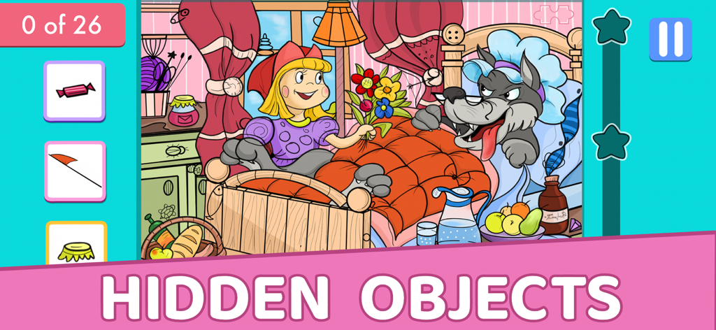 Rotkäppchen und der Wolf in einem Wimmelbildspiel für Kinder
