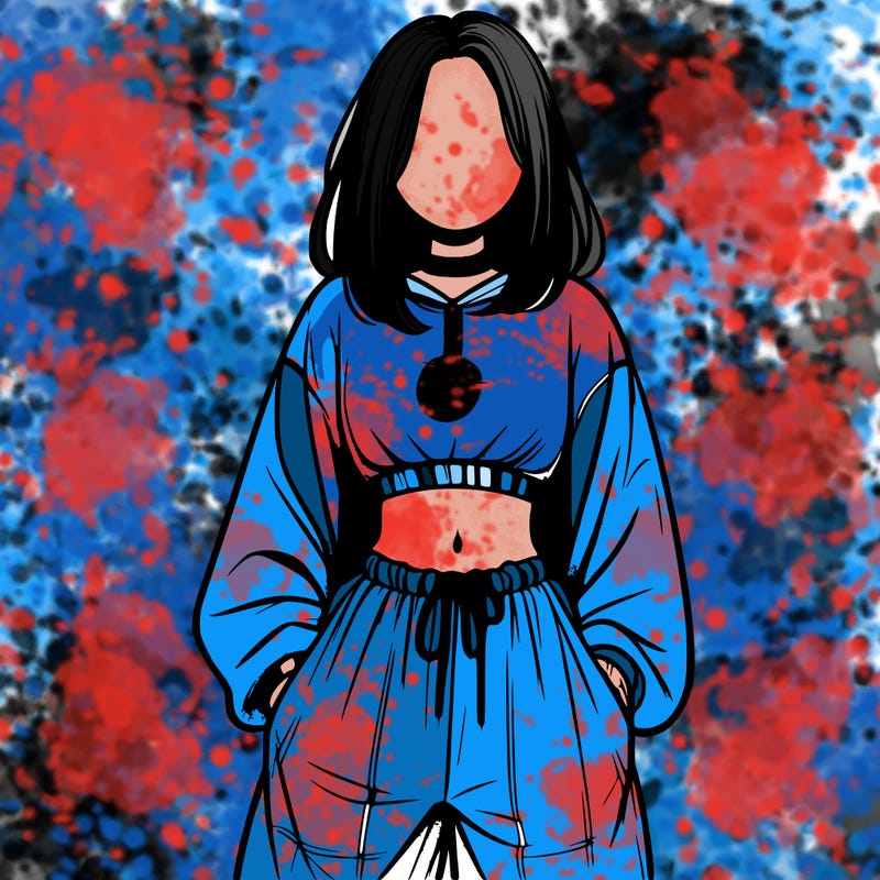 realistic girl faceless with baggy pants and a crop top