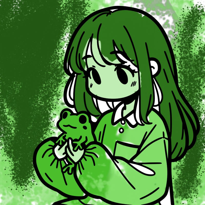 girl with long hair and a oversized shirt. and she is holding a frog