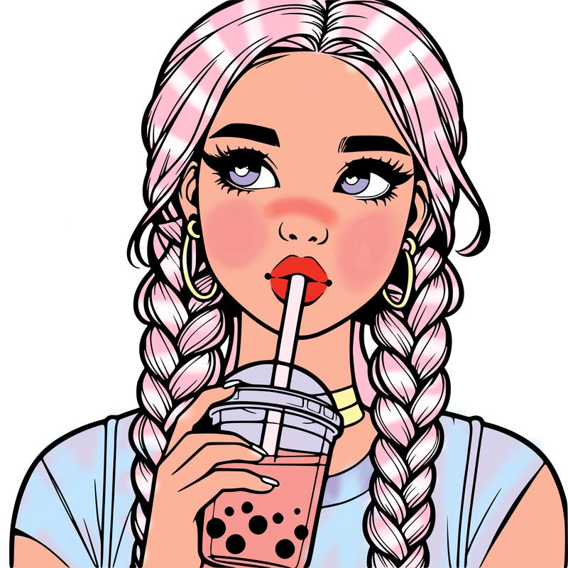 realistic girl with braided hair drinking boba