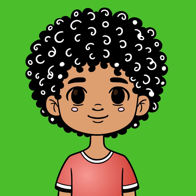 dark skinned boy with perm curly hair