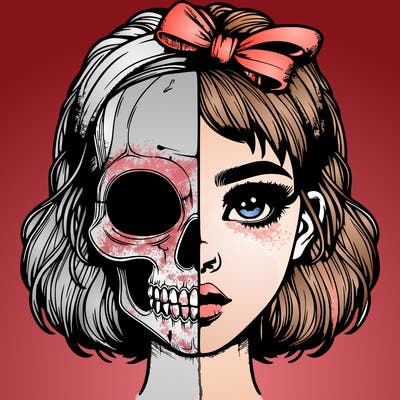 realistic girl with half skull mask