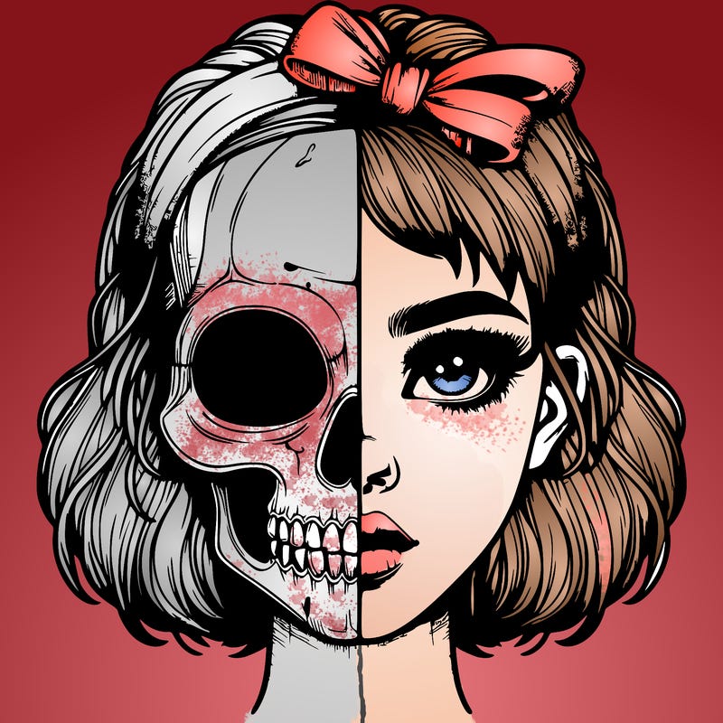 realistic girl with half skull mask