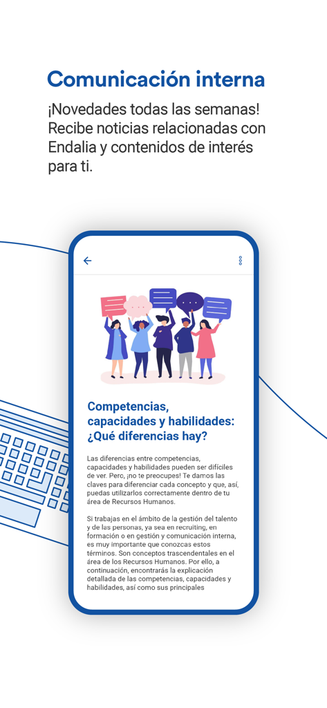 Endalia - Endalia HRアプリの社内コミュニケーション画面。従業員の能力に関するニュース記事が掲載されています