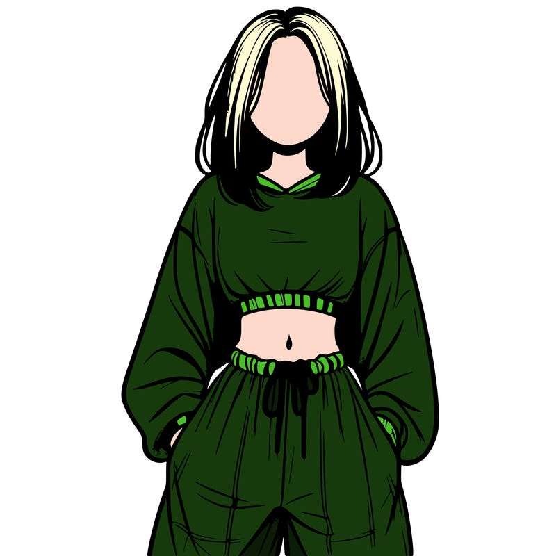realistic girl faceless with baggy pants and a crop top