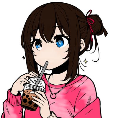 manga character drinking boba