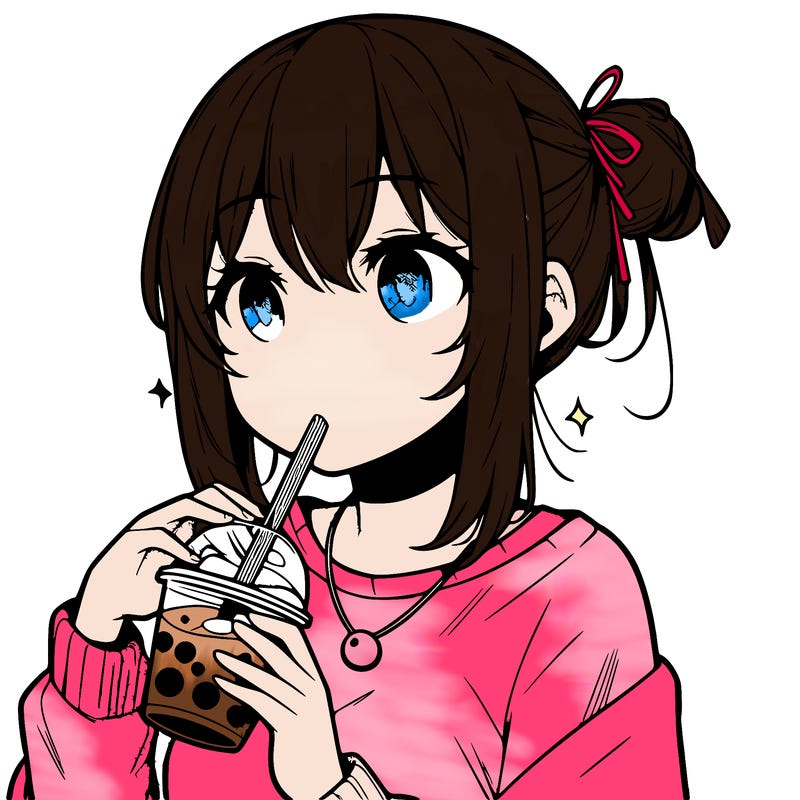 manga character drinking boba