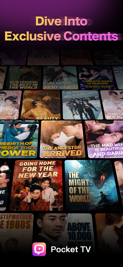 PocketTV - Mini Dramas - PocketTVアプリで利用可能な独占ミニドラマの映画ポスターのコレクション。