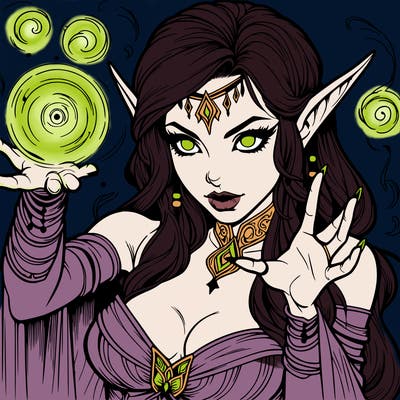 realistic scary beautiful elf sorceress casting spell