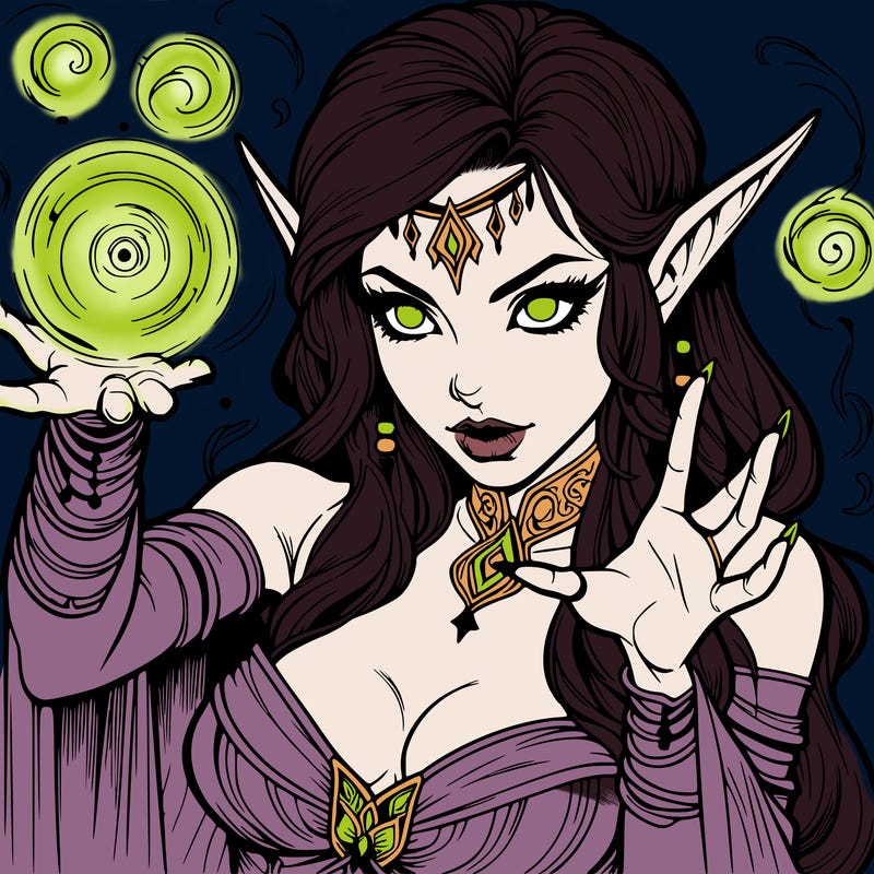realistic scary beautiful elf sorceress casting spell