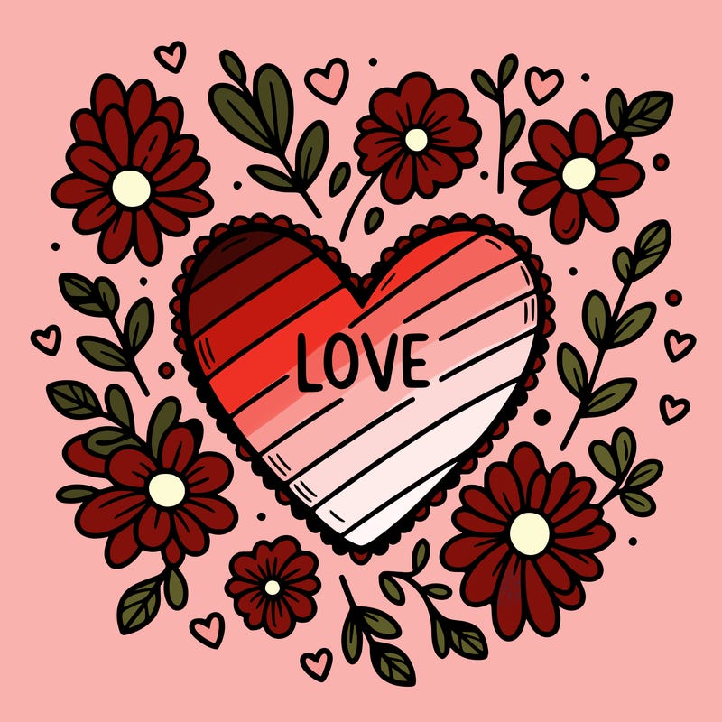 love heart with flowers around it