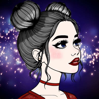 realistic girl with buns on the top of her head