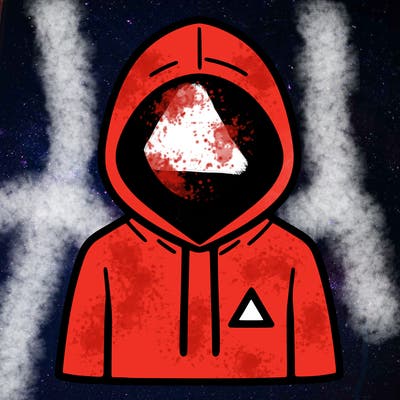 a person with non face waering a hoodie with a small triangle symbol