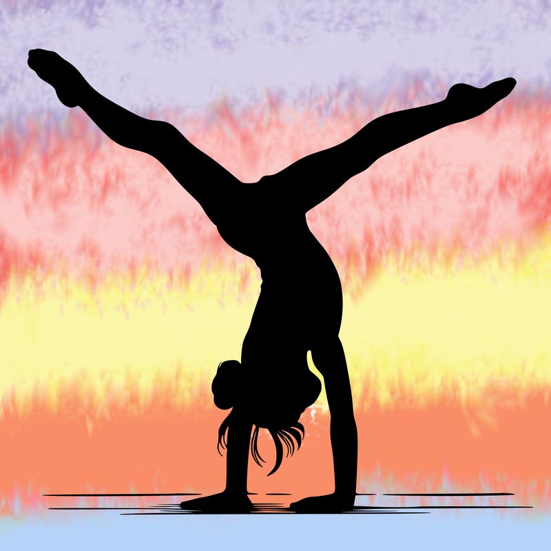 realistic gymnastic hand stand girl in four splits