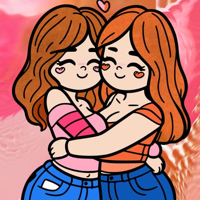 two females (pride month) hugging