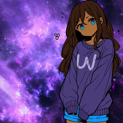 manga teen girl  in a sweater and baggy pants